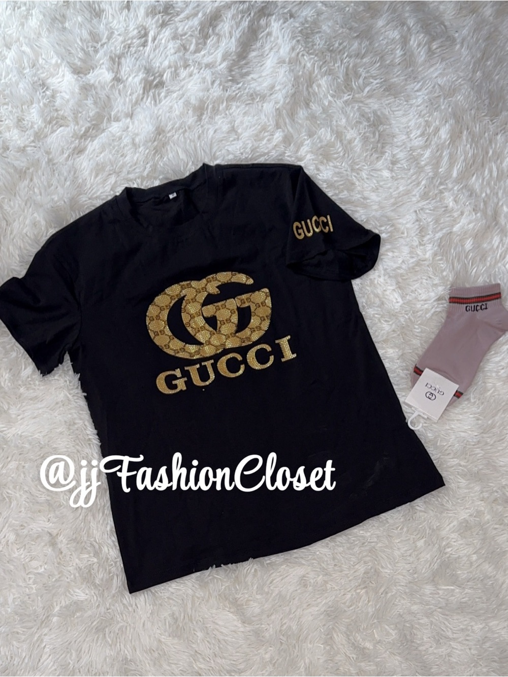 Cute  Black T-Shirt with GGold Logo and Socks - Picture 3 of 5
